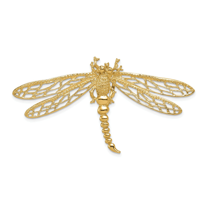 14k Yellow Gold Textured Polished Finish Solid Dragonfly Cut Out Design Slide Pendant