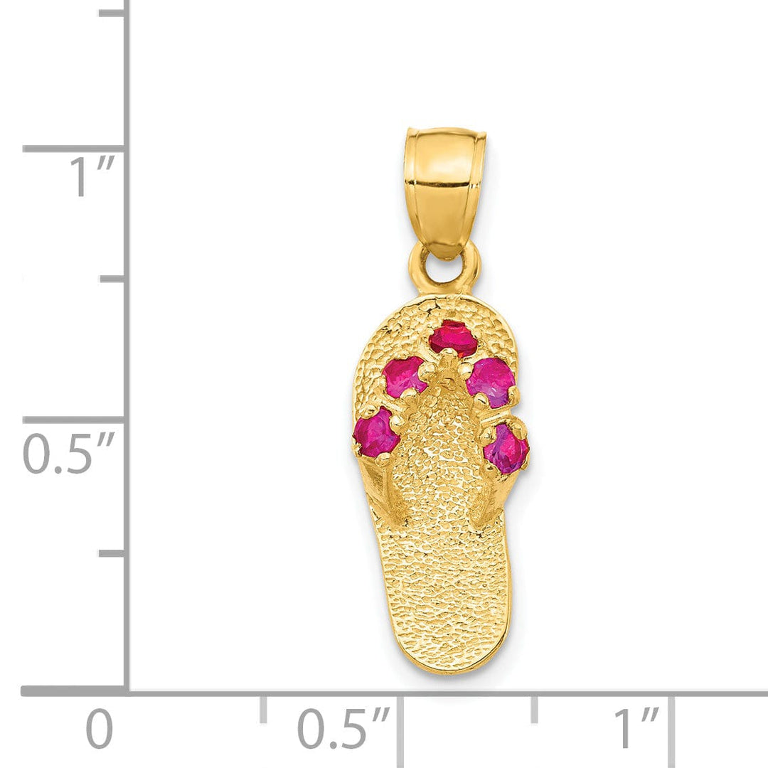 14k Yellow Gold Solid Texture Polish Finish 3-Dimensional January Cubic Zirconia Birthstone Flip Flop Sandle Charm Pendant