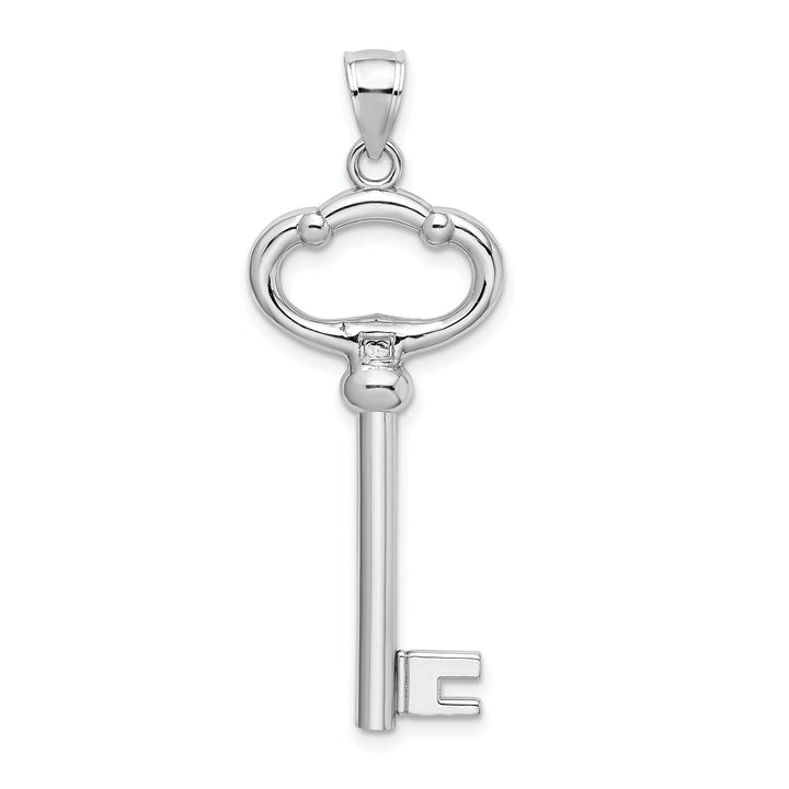 14K White Gold Rhodium Solid 3-D KEY TO MY HEART Key Charm Pendant