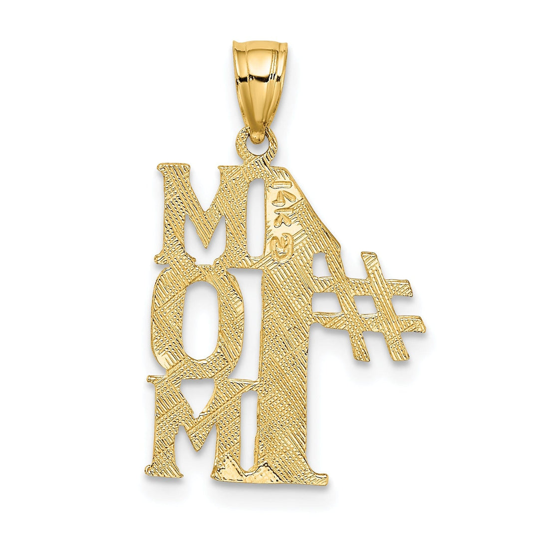 14K Yellow Gold Textured Polished Finish Script #1 MOM Vertical Style Charm Pendant