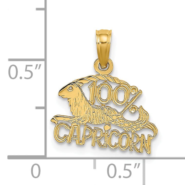 14K Yellow Gold Polished Textured Finish 100% Zodiac CAPRICORN Charm Pendant