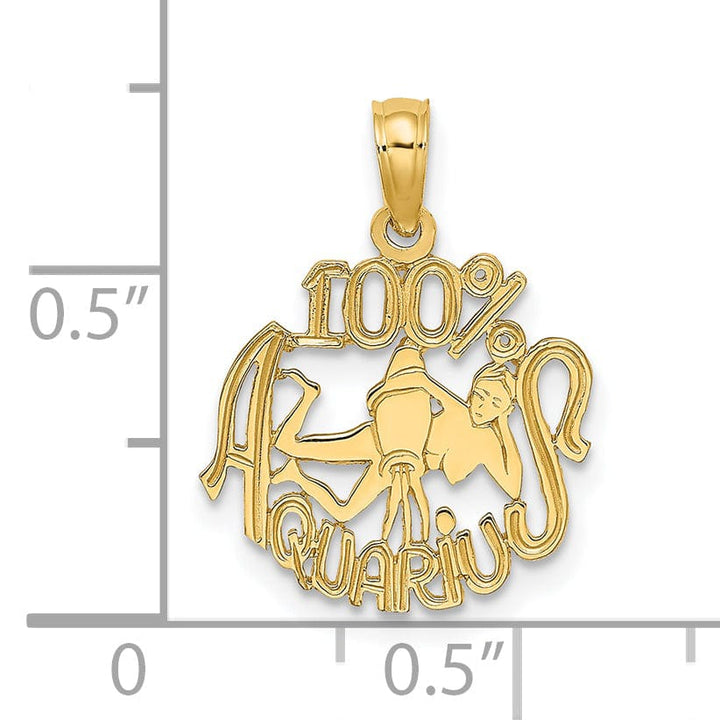 14K Yellow Gold Polished Textured Finish 100% Zodiac AQUARIUS Charm Pendant