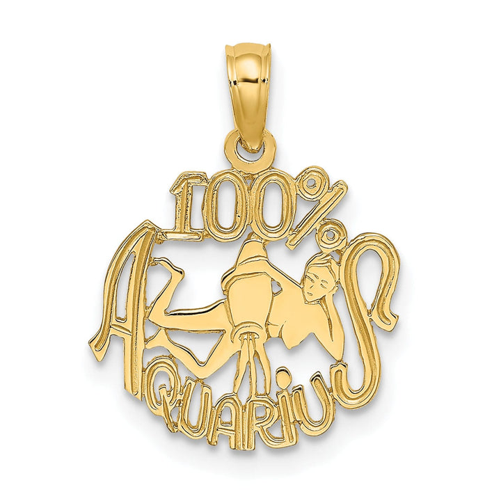 14K Yellow Gold Polished Textured Finish 100% Zodiac AQUARIUS Charm Pendant