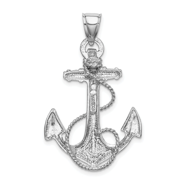 14K White Gold 2-Dimensional Polished Finish Solid Mens Anchor with Rope Design Charm Pendant