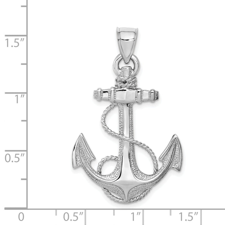 14K White Gold 2-Dimensional Polished Finish Solid Mens Anchor with Rope Design Charm Pendant