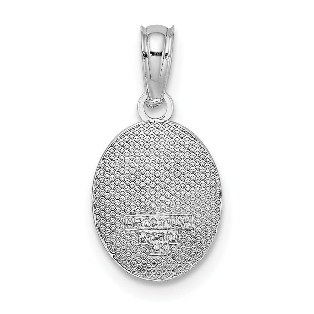 14k White Gold Solid Textured Polished Small Fleur De Lis in Oval Shape Design Charm Pendant