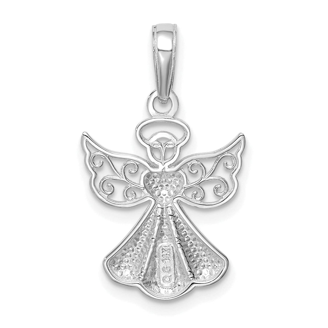 14k White Gold Guardian Angel and Heart Pendant