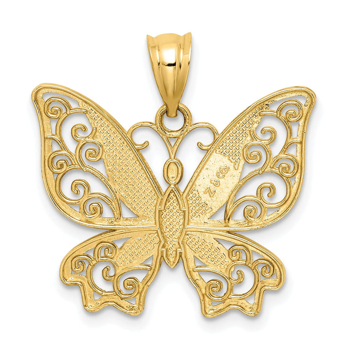 14K Yellow Gold Casted Open Back Solid Polished Finish Butterfly Charm Pendant