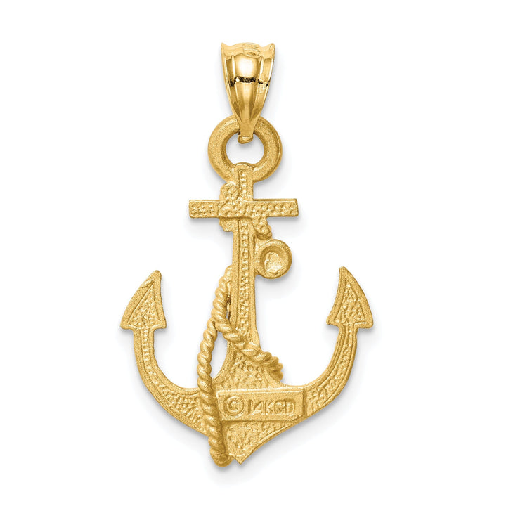 14K Yellow Gold Brushed D.C Finish Anchor Rope Design Pendant