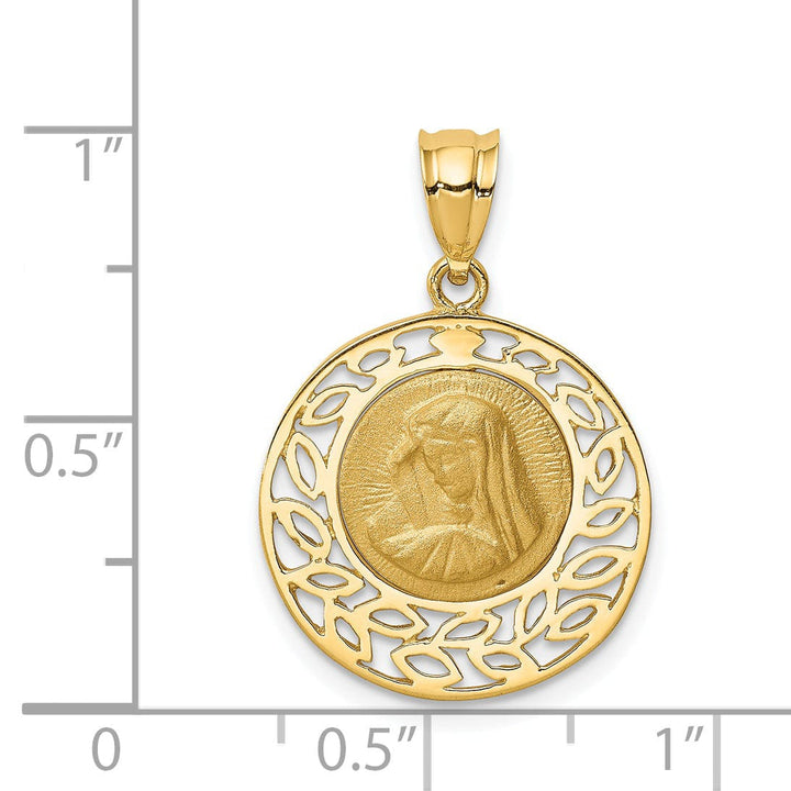 14k Yellow Gold Brushed and Polished Virgin Mary Pendant