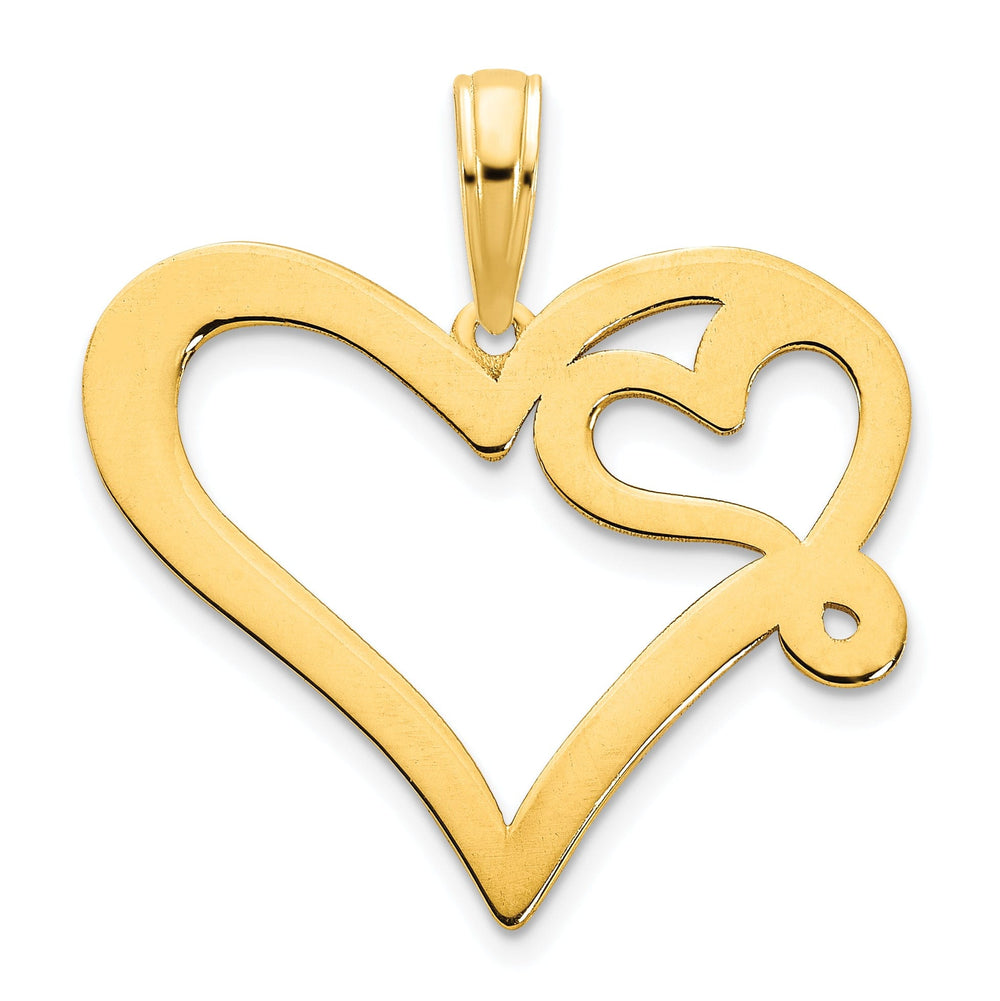 14k Yellow Gold Polished Finish Women's Flat Back Heart in a Heart Swirl Shape Design Charm Pendant