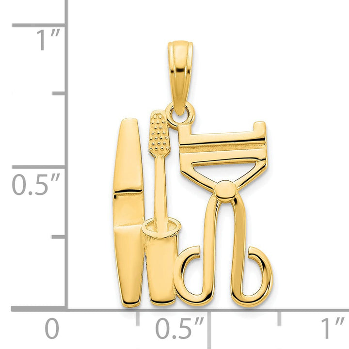 14k Yellow Gold Polished Finish Flat Back Women's Cosmetics Set Design Charm Pendant