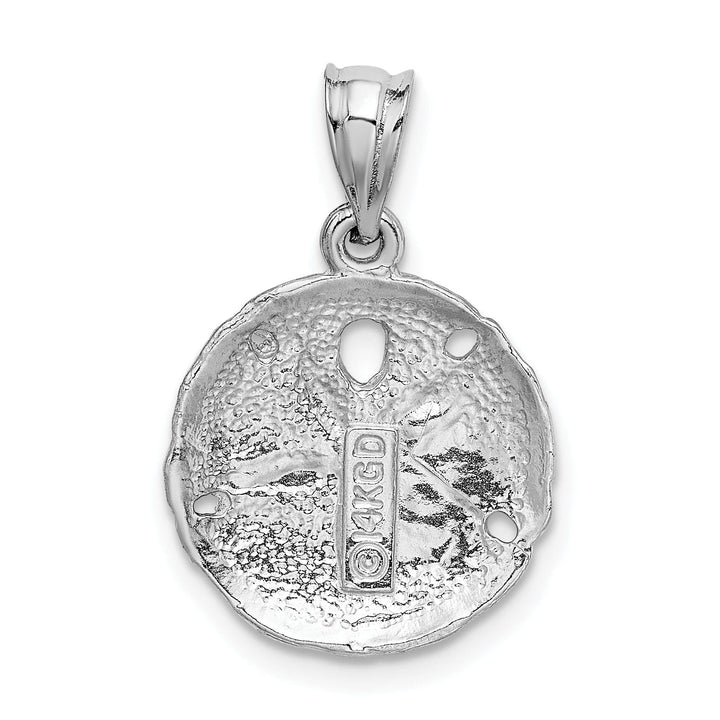 14K White Gold Solid Brushed Diamond-Cut Finish Sea Sand Dollar Charm Pendant
