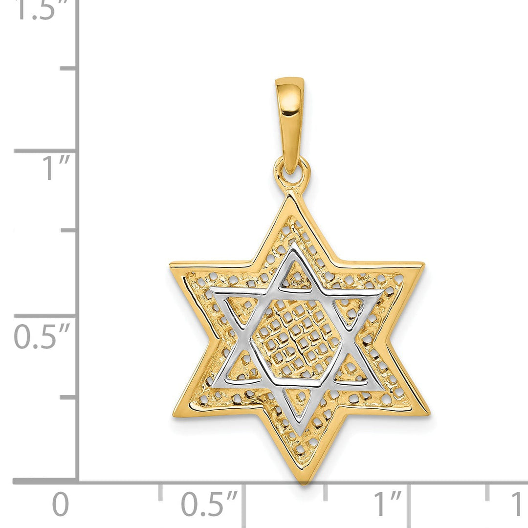 14K Yellow Gold Polished Finish Mesh Style Star Of David Charm Pendant