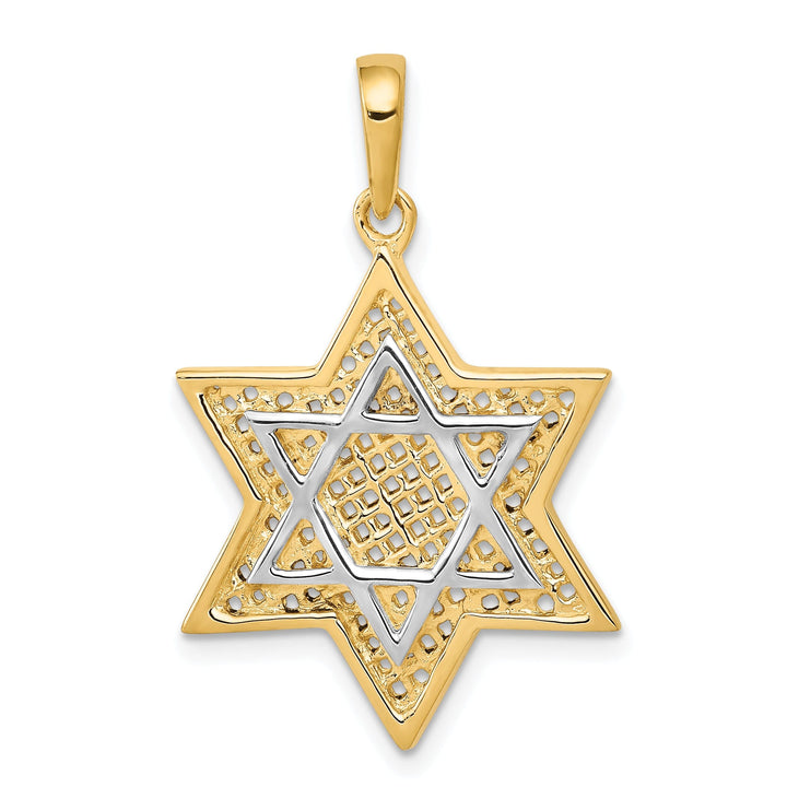 14K Yellow Gold Polished Finish Mesh Style Star Of David Charm Pendant