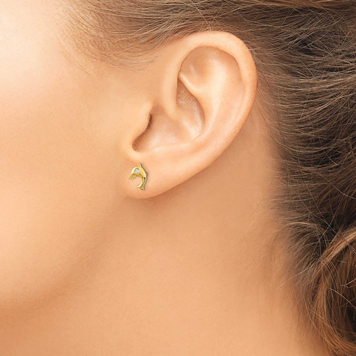 14k Madi K CZ Childrens Dolphin Post Earrings