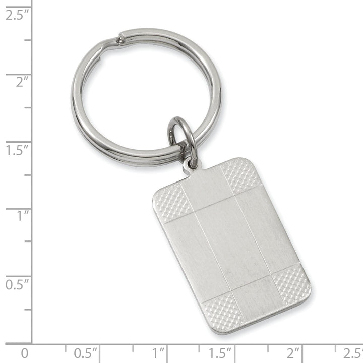 Rhodium Plated Satin Patterned Corner Key Ring