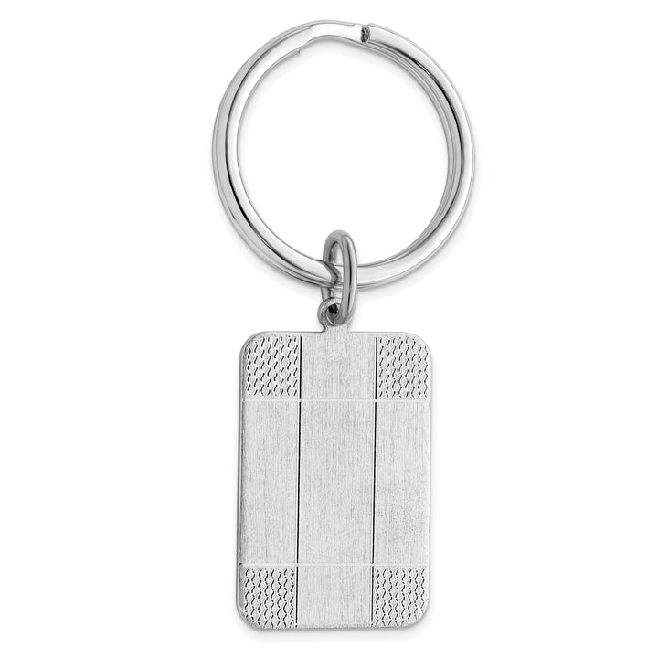 Rhodium Plated Satin Patterned Corner Key Ring