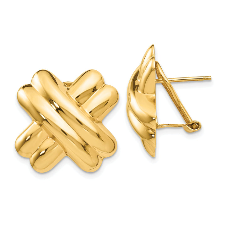 14k Yellow Gold Polished X Omega Back Post Earring