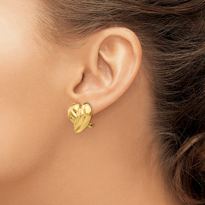 14k Yellow Gold Non-pierced Heart Earrings