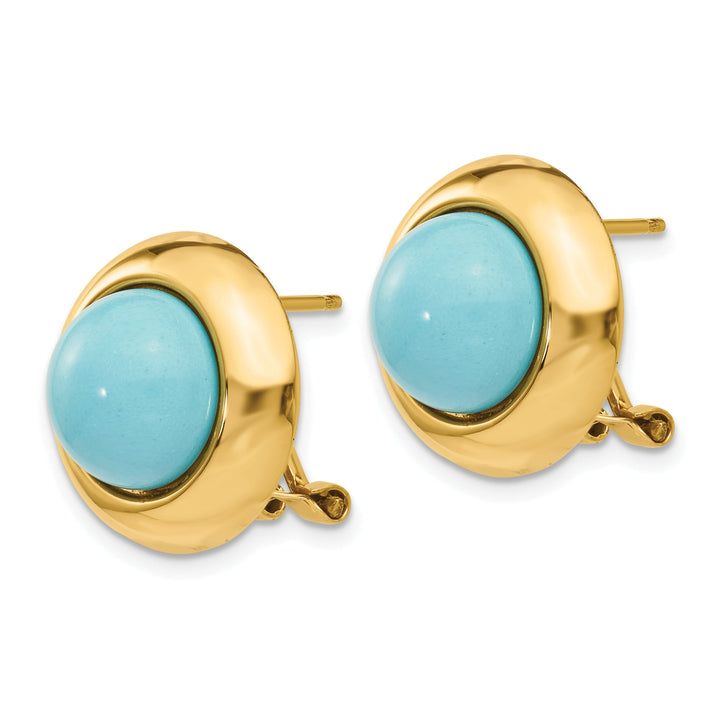 14k Yellow Gold Omega Clip Turquoise Earrings