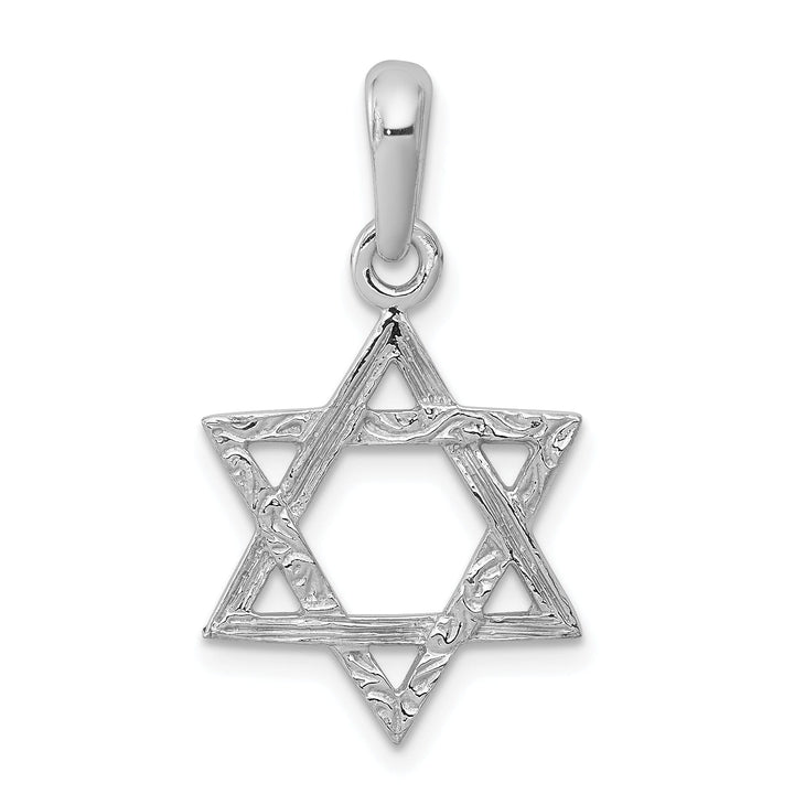 14K White Gold Rhodium Polished Finish Solid Star of David Pendant