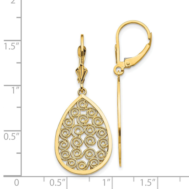 14k Yellow Gold Teardrop Filigree Dangle Earrings