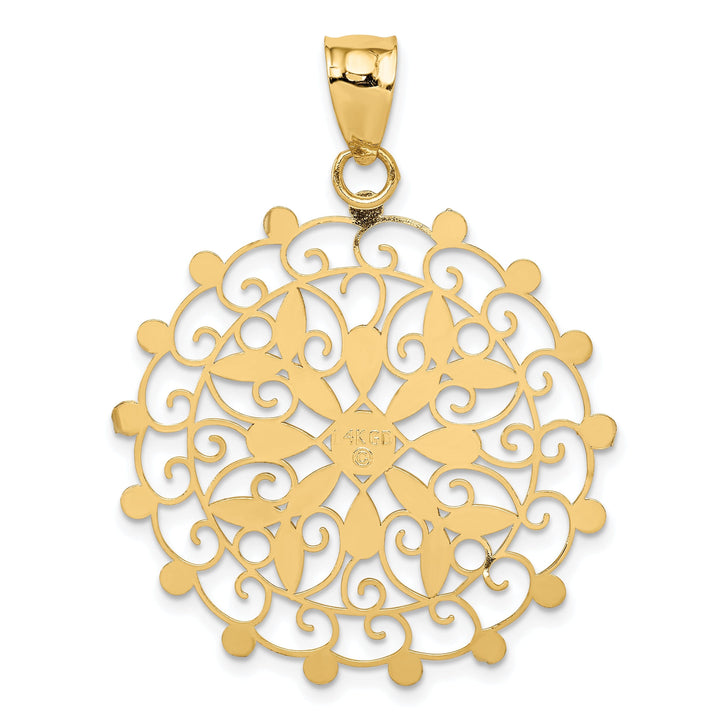 14k Two Tone Gold Diamond Cut Filigree Pendant