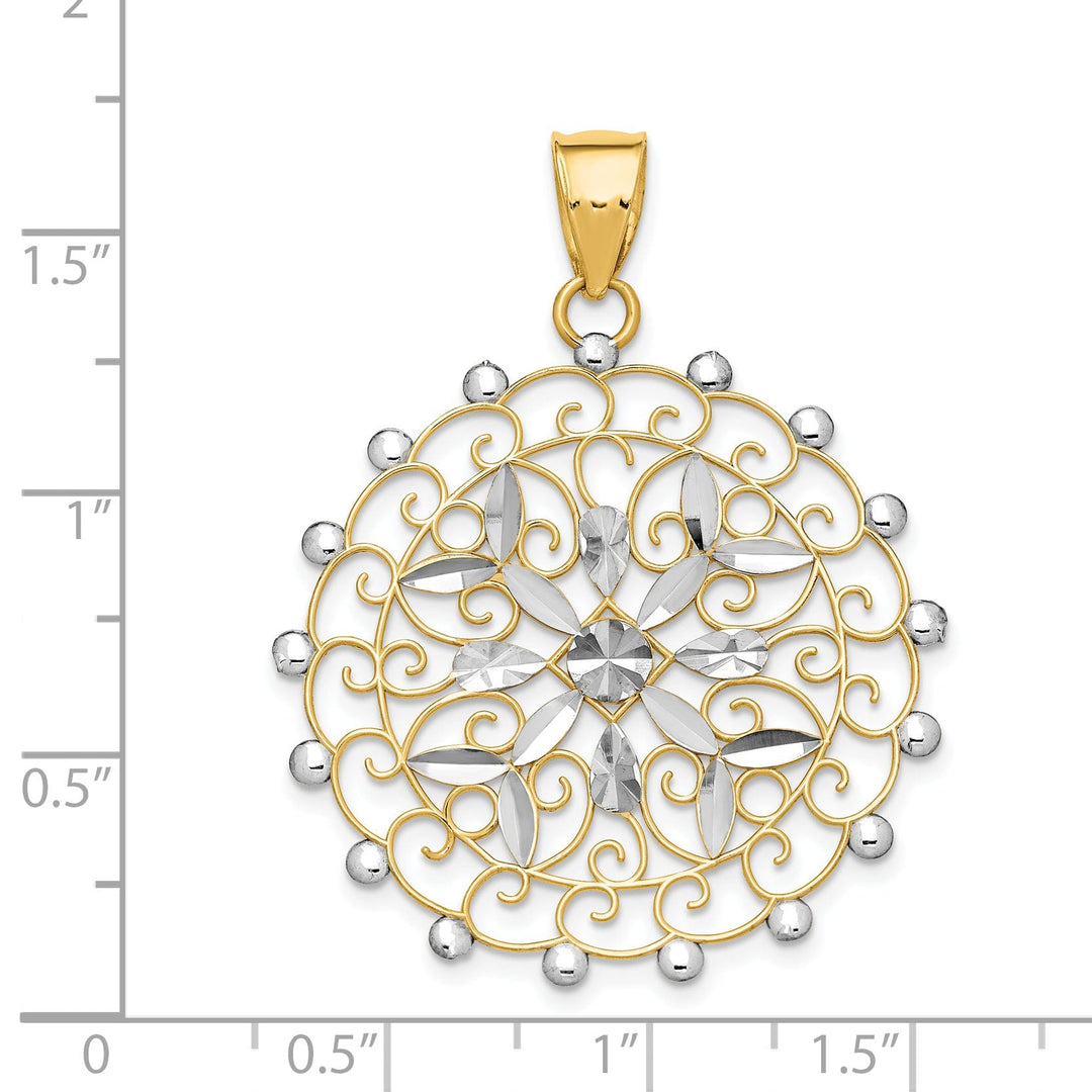 14k Two Tone Gold Diamond Cut Filigree Pendant