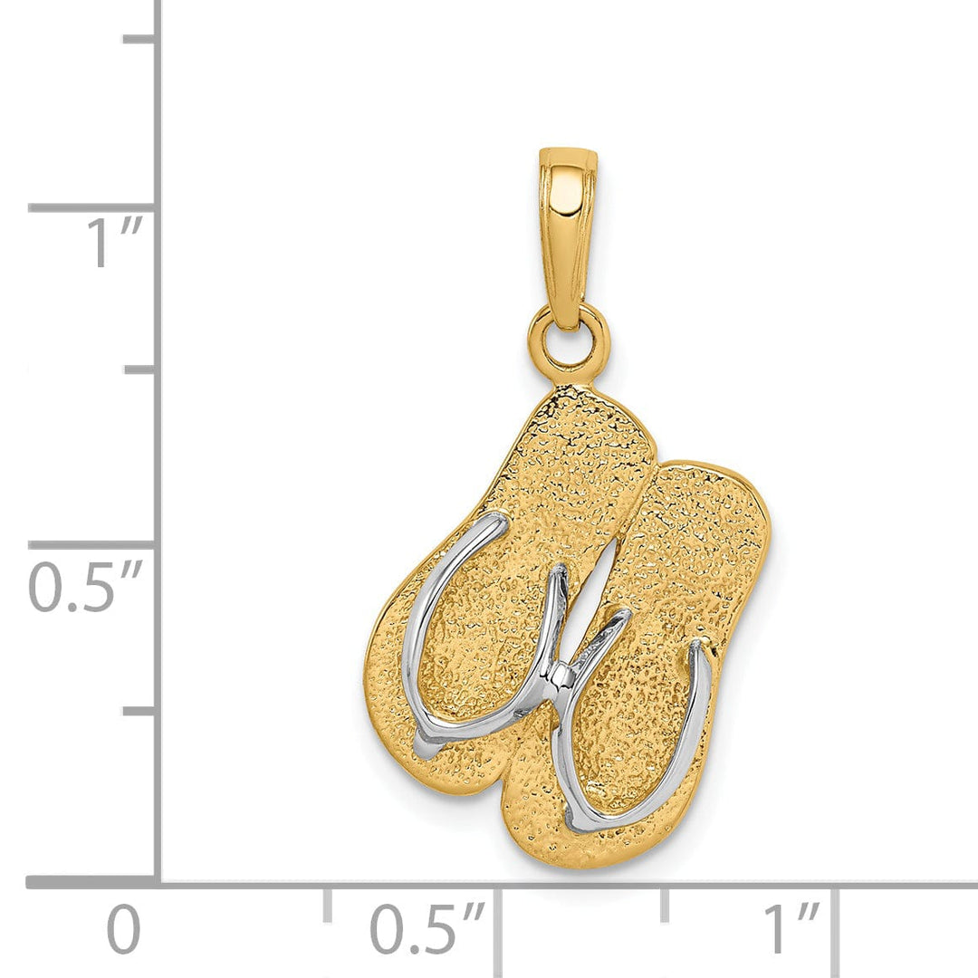 14K Yellow Gold, White Rhodium Solid Texture Finish Large Double Flip-Flop Sandal Charm Pendant