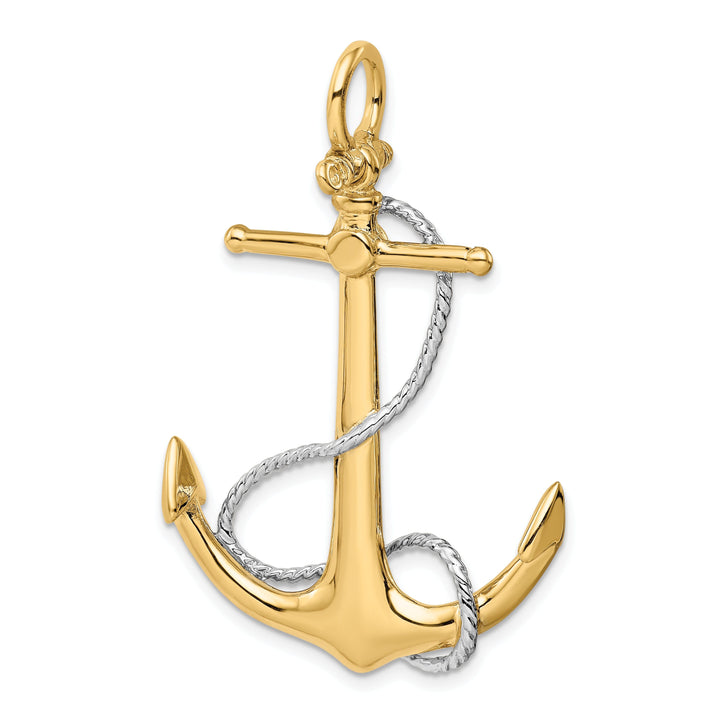 14k Two-tone 3-D Anchor Entwined Rope Pendant