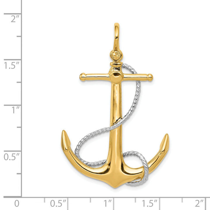 14k Two-tone 3-D Anchor Entwined Rope Pendant