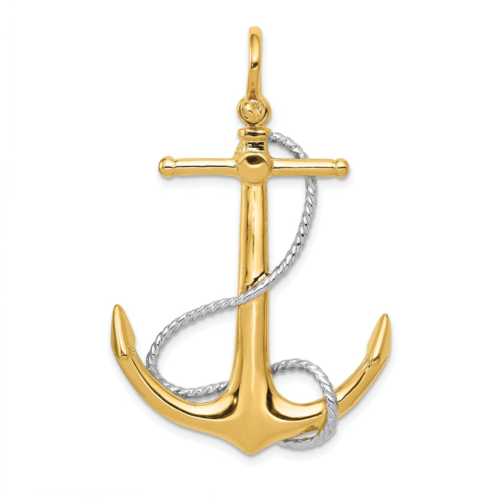 14k Two-tone 3-D Anchor Entwined Rope Pendant