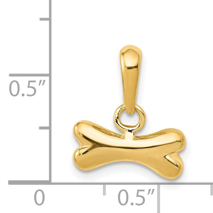 14k Yellow Gold Polished Finish 3-Diamentional Dog Bone Charm Pendant