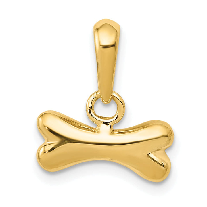 14k Yellow Gold Polished Finish 3-Diamentional Dog Bone Charm Pendant