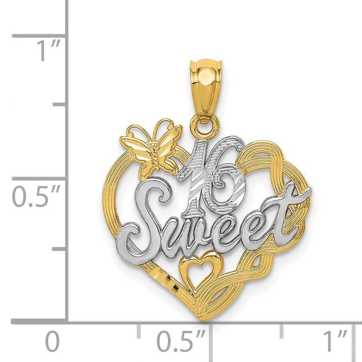 14k Two Tone Gold Sweet 16 Charm Pendant