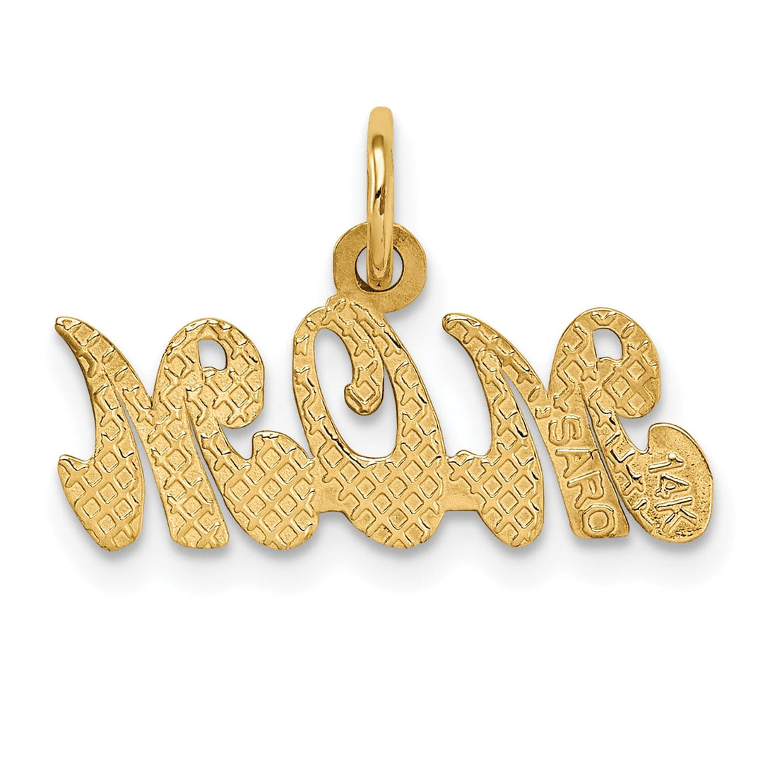 14k Yellow Gold Solid Polished Finish Fancy Script MOM Charm Pendant