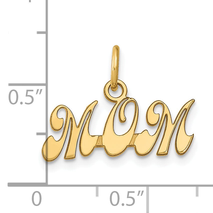 14k Yellow Gold Solid Polished Finish Fancy Script MOM Charm Pendant