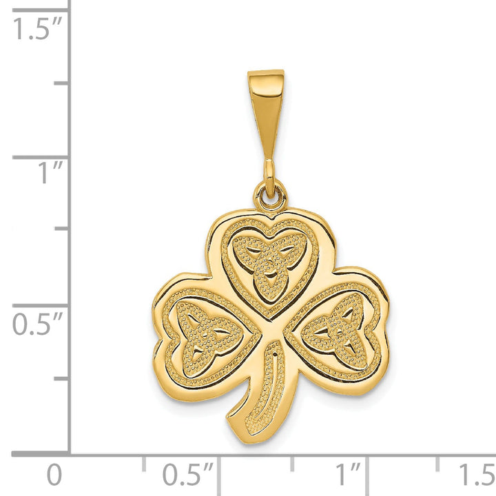 14k Yellow Gold Textured Polished Finish Trinity Design Clover Charm Pendant