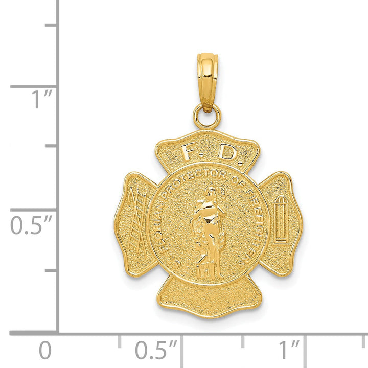 14k Yellow Gold Fire Department Badge Pendant