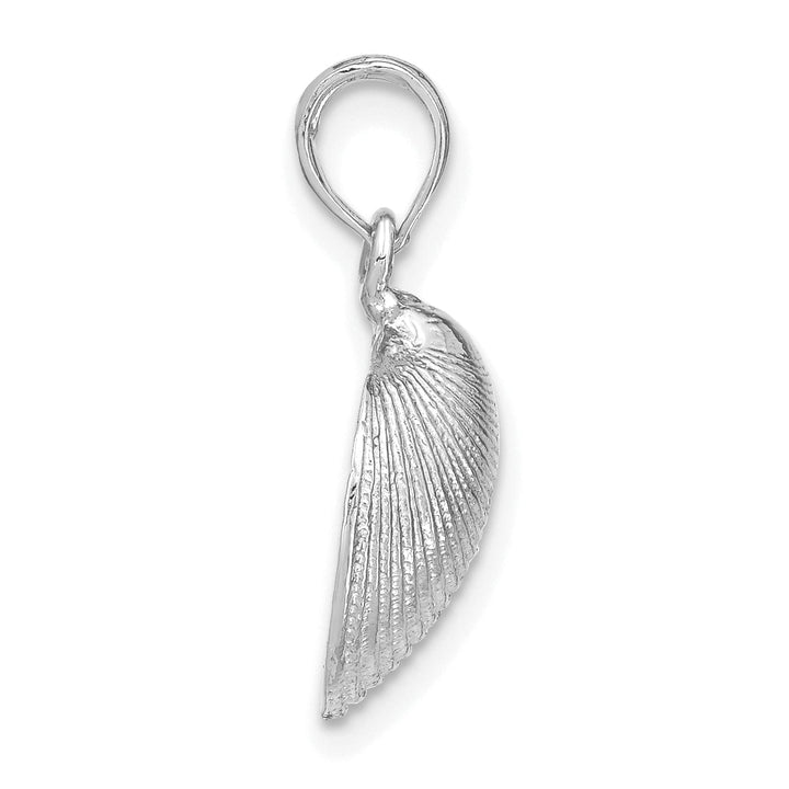 14k White Gold Solid Textured Polished Finish Medium Size Clam Shell Charm Pendant