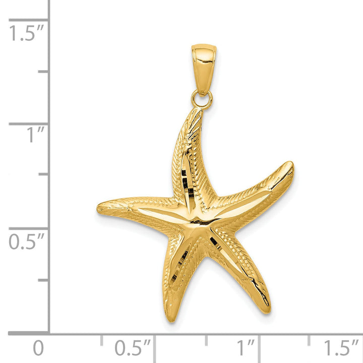 14K Yellow Gold Solid Polished Diamond Cut Finish Starfish Charm Pendant