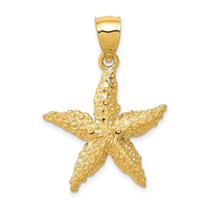 14K Yellow Gold Solid Textured Polished Finish Starfish Charm Pendant