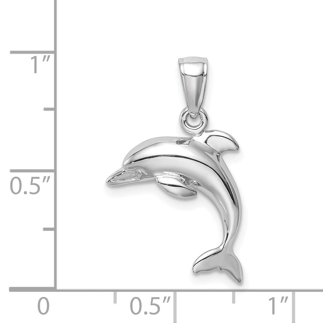 14k White Gold Solid Polished Finish Jumping Design Dolphin Charm Pendant