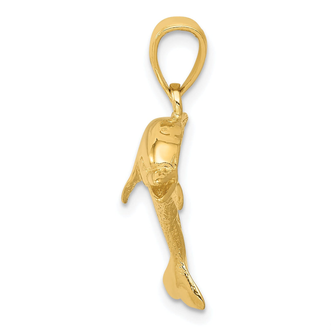 14k Yellow Gold Solid Polished Finish Jumping Design Dolphin Charm Pendant