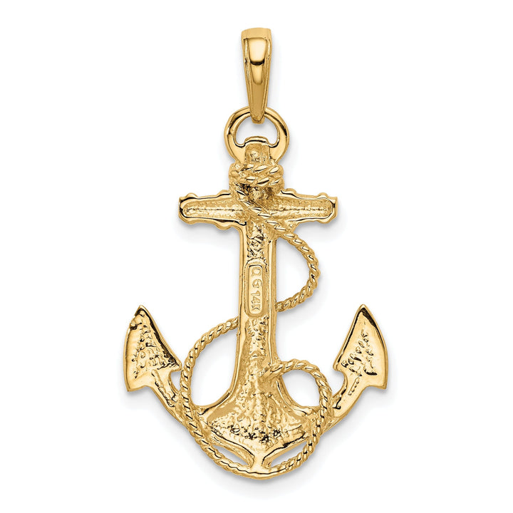 14k Yellow Gold Anchor With Rope Pendant