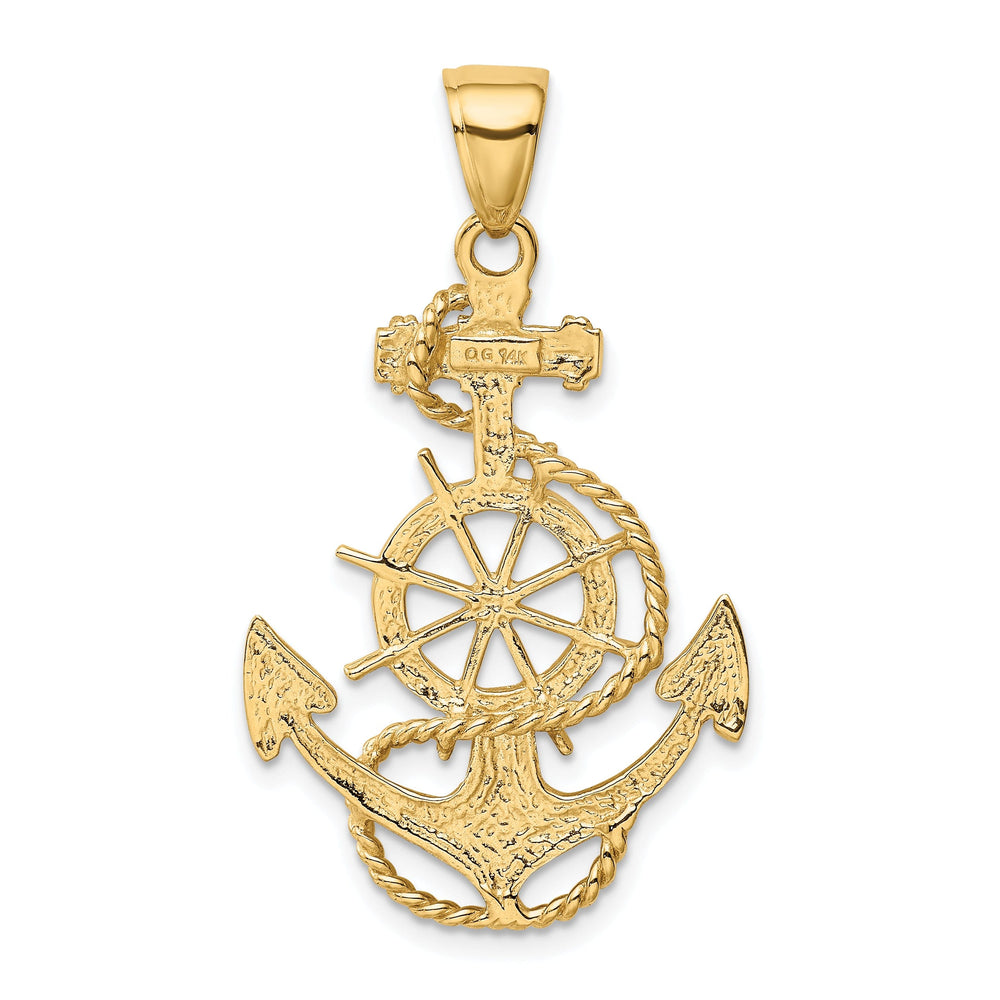 14k Yellow Gold Large Anchor With Wheel Pendant