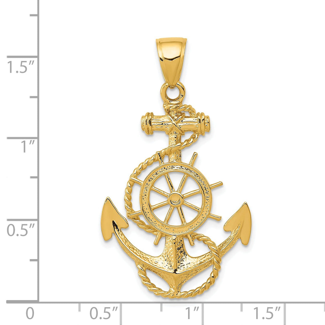 14k Yellow Gold Large Anchor With Wheel Pendant