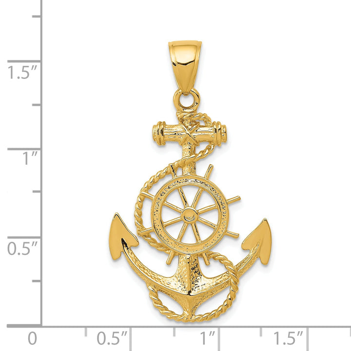 14k Yellow Gold Large Anchor With Wheel Pendant