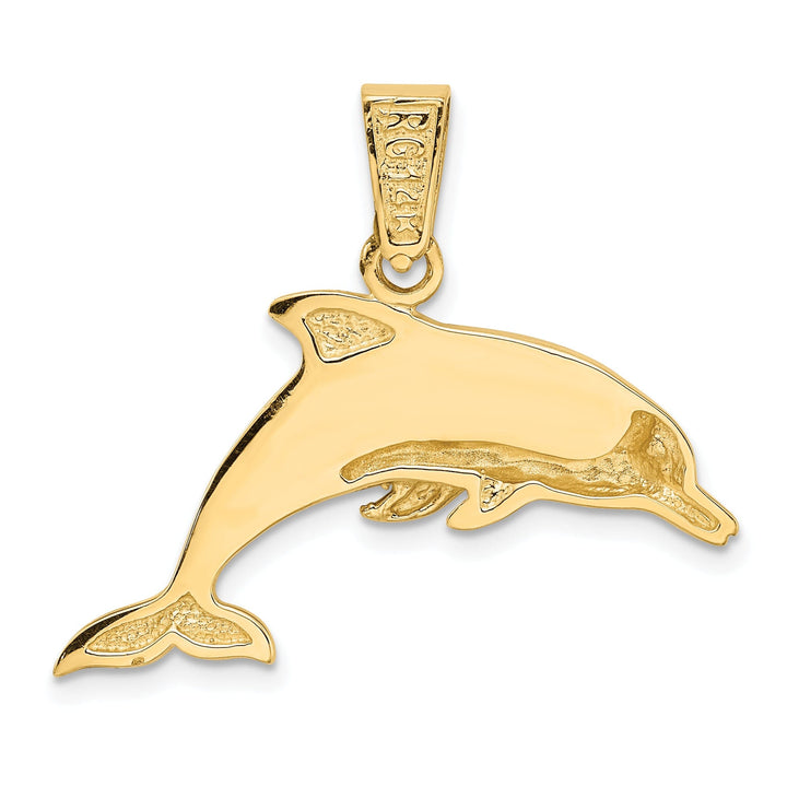 14k Yellow Gold Polished Finish Lab Created Opal Dolphin Charm Pendant